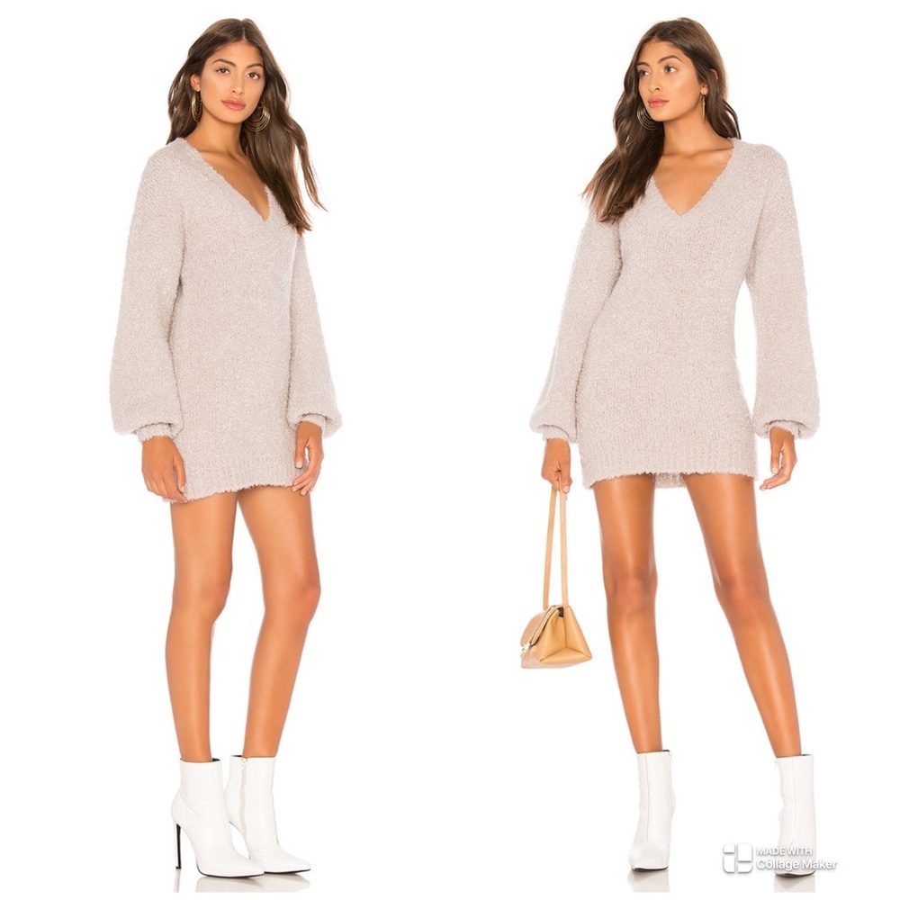 Tularosa Cream V-Neck Sweater Dress